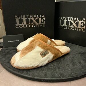 Australia Luxe Collective Tan and White Slippers